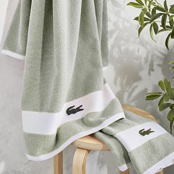 Lacoste Sport Stripe 100% Cotton 6-Piece Towel Set, Aloe
