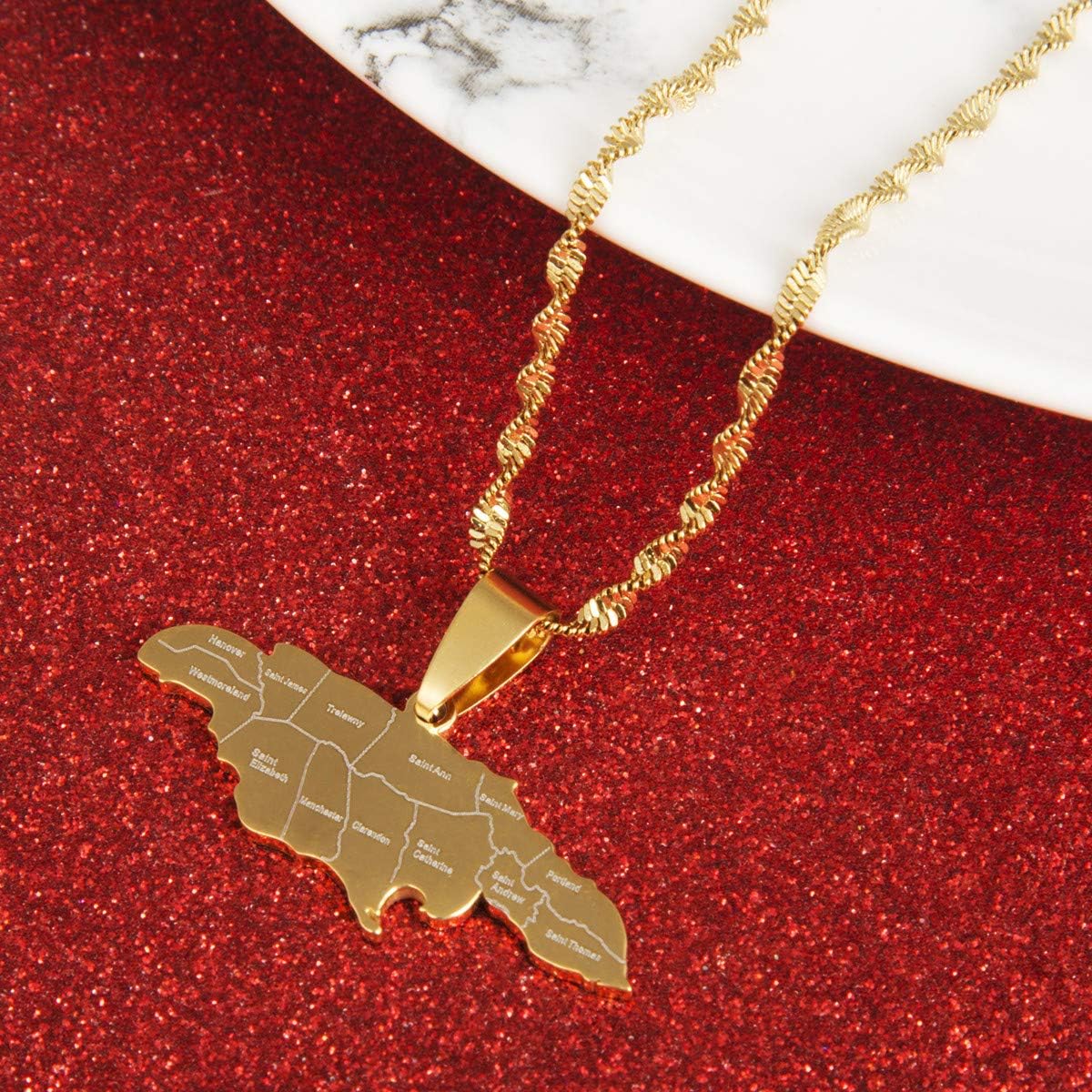 BR Gold Jewelry Stainless Steel Jamaica Map With City Pendant Necklace for Women Jamaica Maps Chain - Image 3