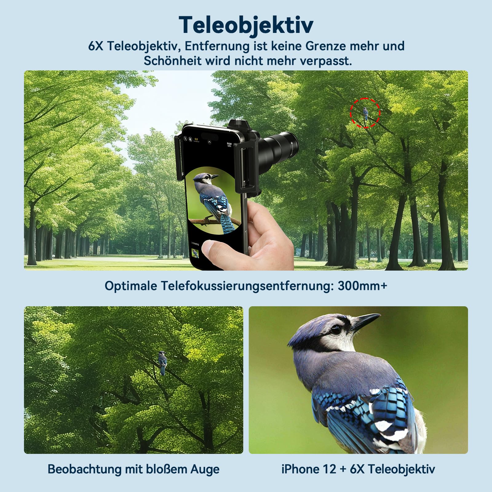 APEXEL 6X HD Teleobjektiv mit Fixfokus und verbessertem Universalclip, 150-mm-Makroobjektiv, Handy-Objektivset, kompatibel mit den meisten Mobiltelefonen-XXL-6X