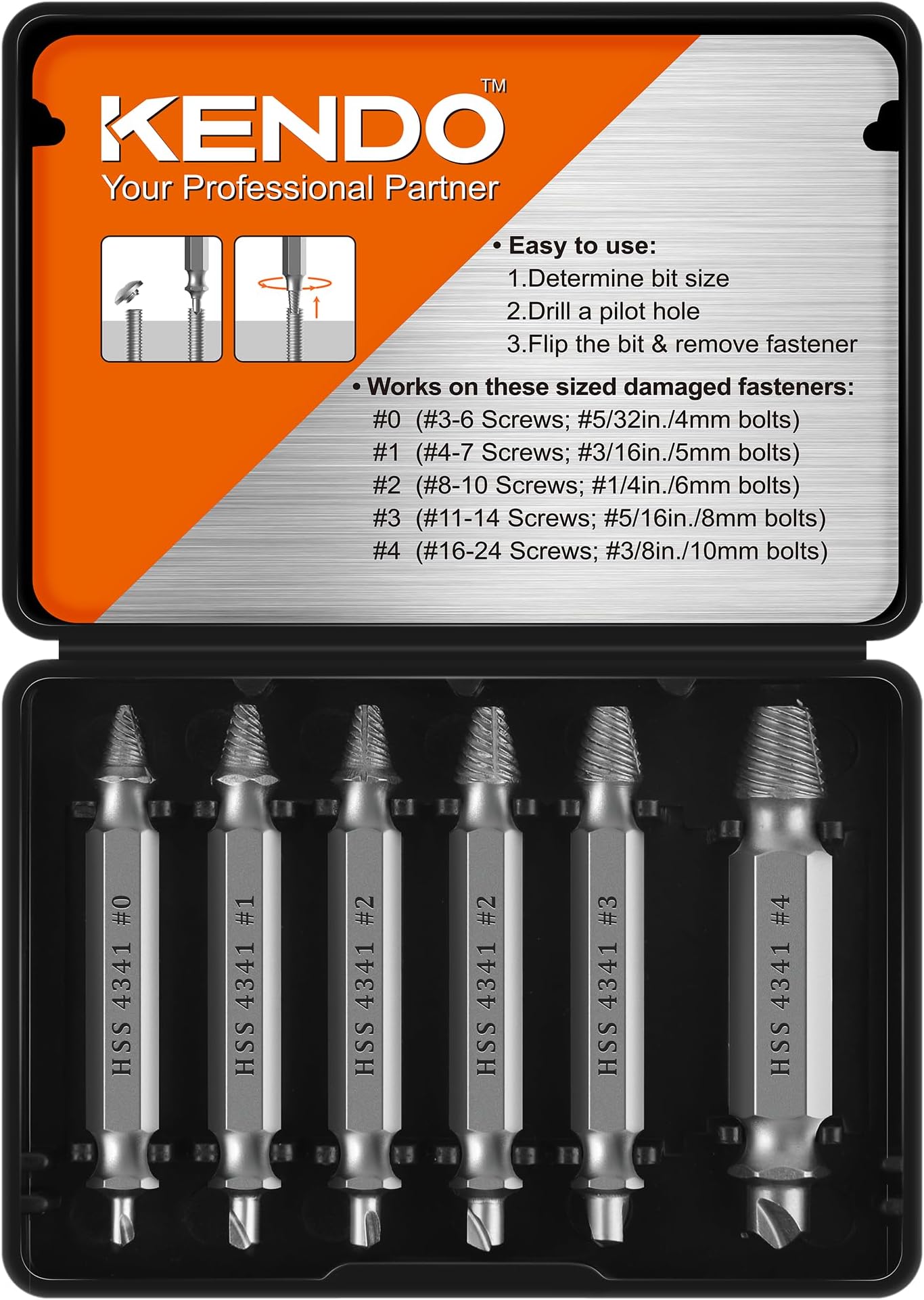 KENDO Damaged Screw Extractor Set - Remover for Stripped Screws Nuts & Bolts, Drill Bit Tools for Easy Removal of Rusty & Broken Hardware, 6PC HSS Drill Bit Bolt Extractor Kit, Superb Gifts for Men