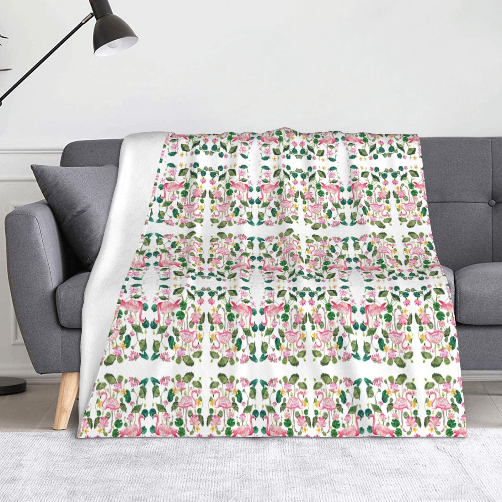 Couverture flanelle légère 152x127 plaid respirant motif flamant rose
