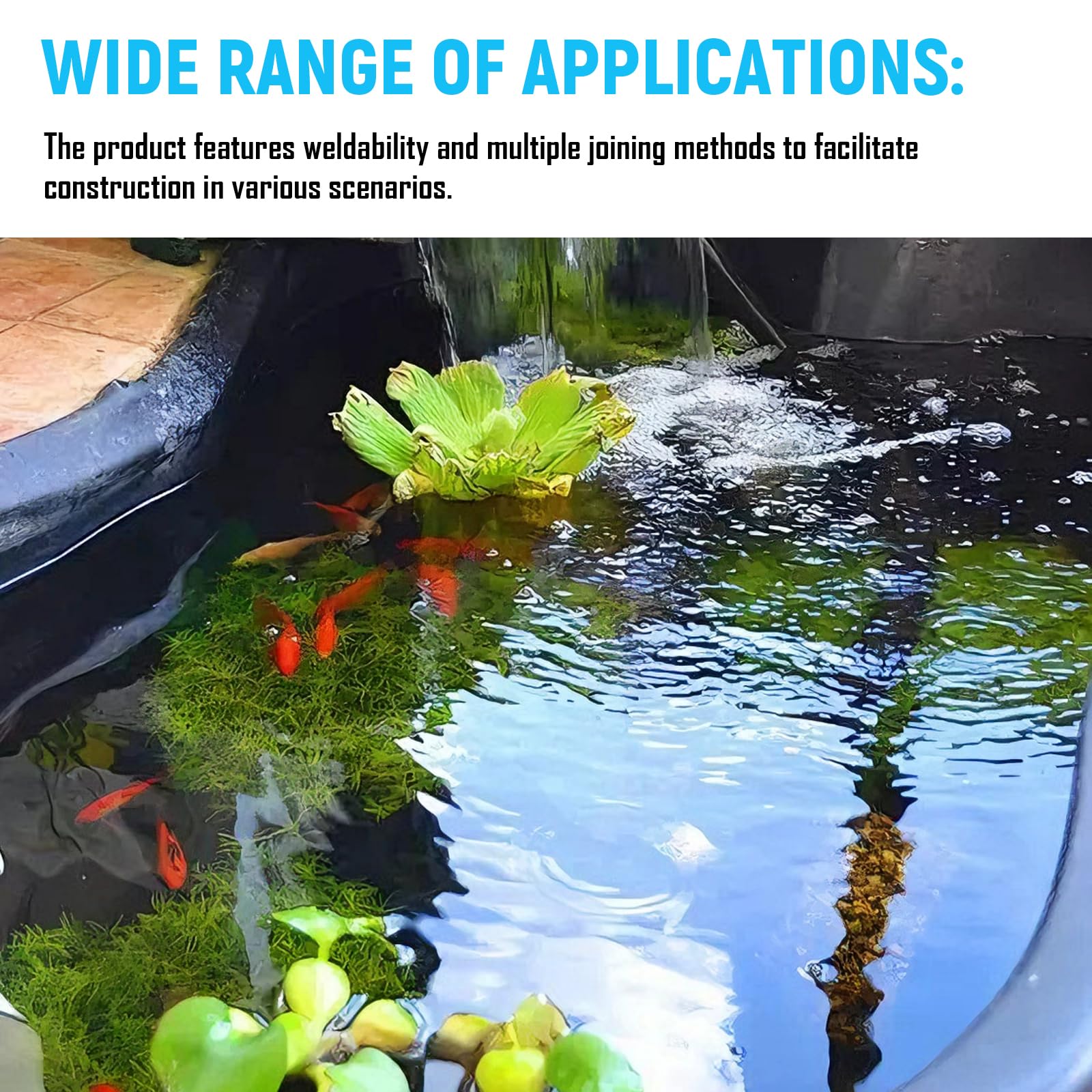Teichfolie 2x2m, HDPE, 0.2mm Stärke, Schwarz | Wasserdicht, UV-beständig, Flexibel, Faltbar, Für Gartenteich & Aquakultur