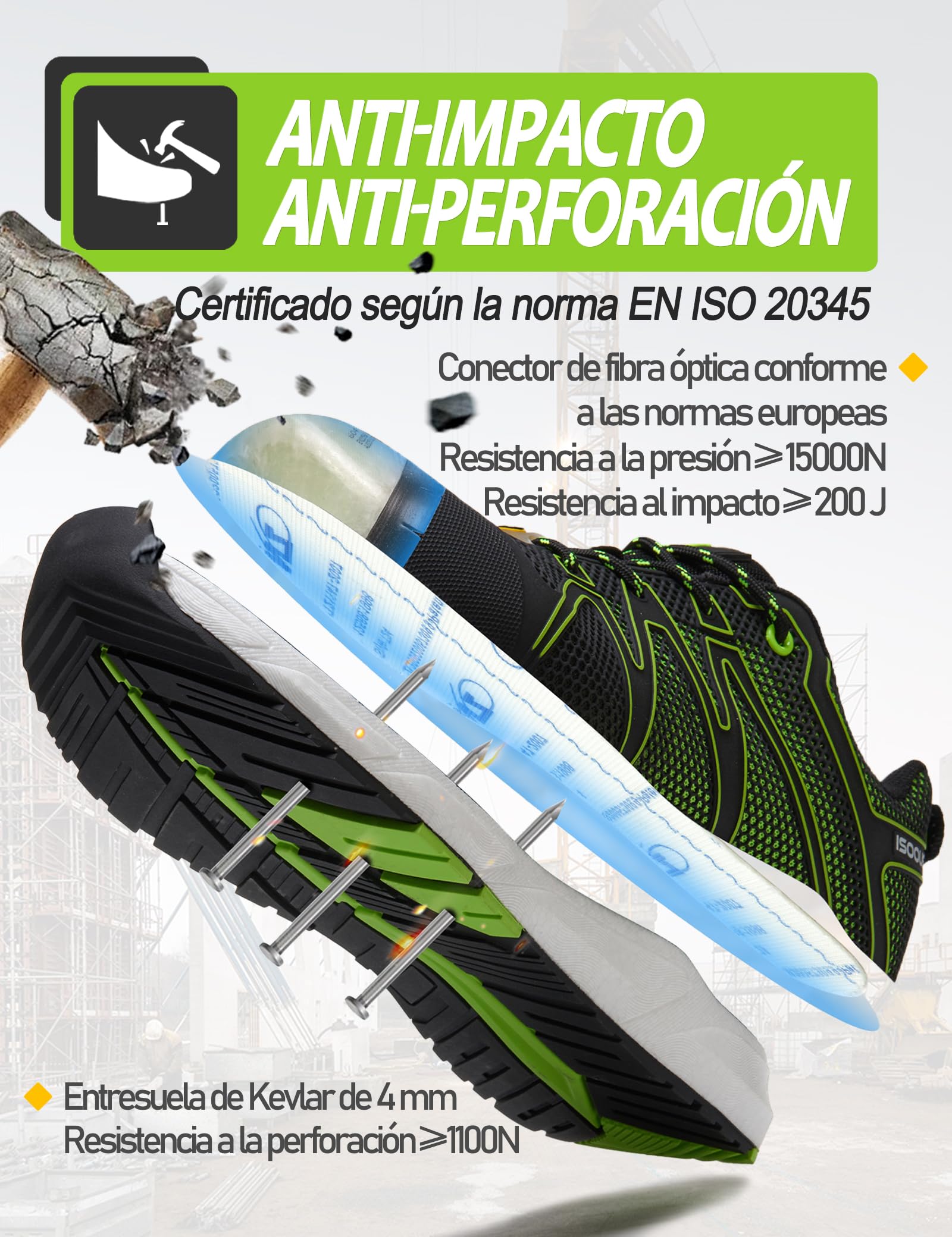Zapatos de Seguridad Hombre Mujer S3S ESD SRC FO Zapatillas de Seguridad | Impermeable Antideslizante Calzado de Seguridad Ligeros Sin Metal Punta Composite de Fibra de Vidrio Comodos