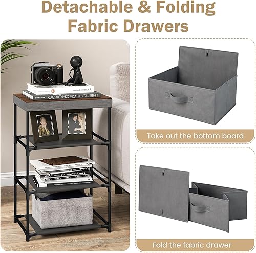 Miniatura 33 de GOFLAME Cómoda de tela con 2 cajones, mesita de noche para dormitorio, mesita de noche con contenedores y asas de tela extraíbles, mesa auxiliar
