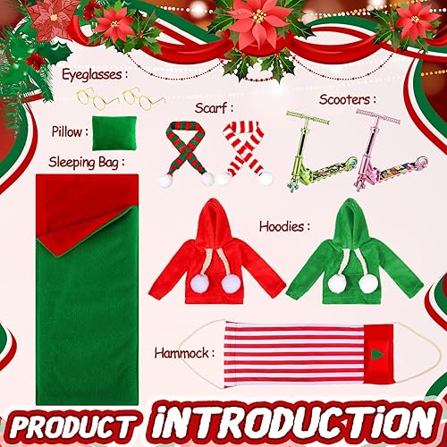 Miniatura 9 de 12 piezas de accesorios de elfo de Navidad incluyen muñeca de Navidad, saco de dormir, suéter, delantal, sombrero de chef, bufanda, orejeras,