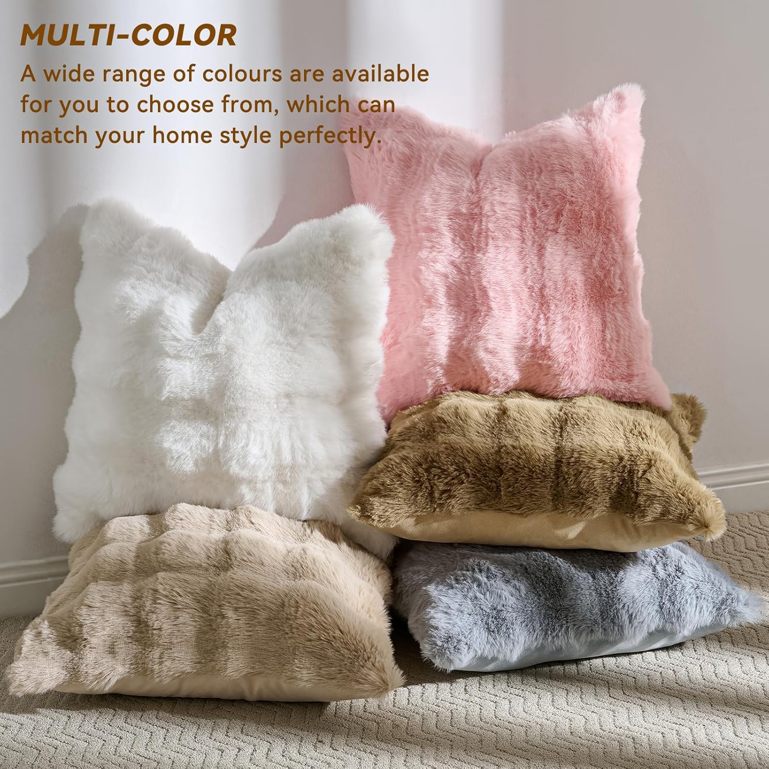 AmHoo Pack of 2 Throw Pillow Covers 3D Dense Faux Rabbit Fur Cozy Super Soft Fuzzy Set Case Cushion for Couch Sofa Bedroom 18 x 18-Inch Light Grey - Image 4