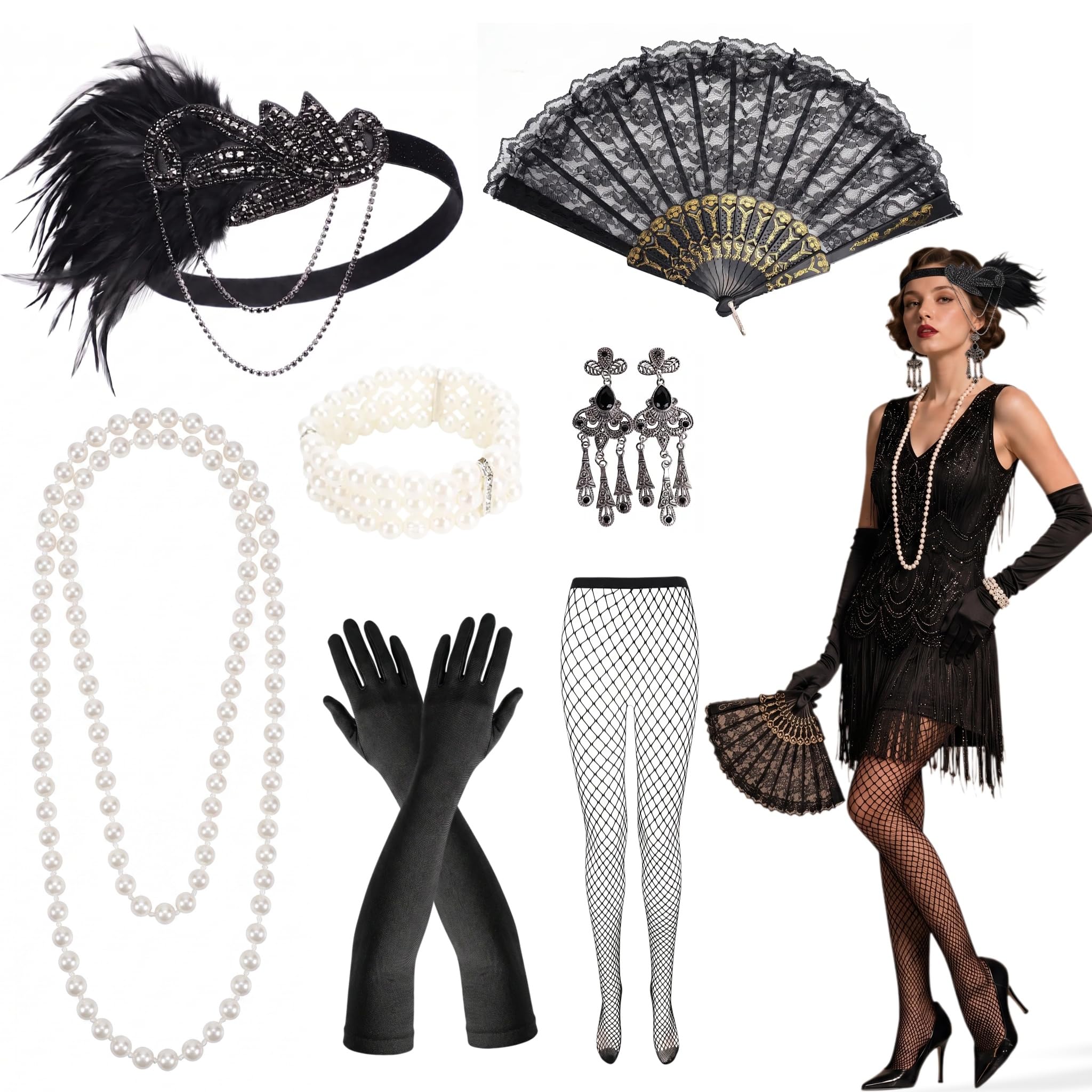 YCDKK 1920s Accessories For Women, 7 Pcs Flapper Accessories Costume Set