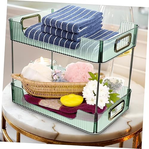 Miniatura 6 de Estante doble organizador de almacenamiento de baño, estante de almacenamiento de artículos de tocador, bandeja de almacenamiento para dormitorio,