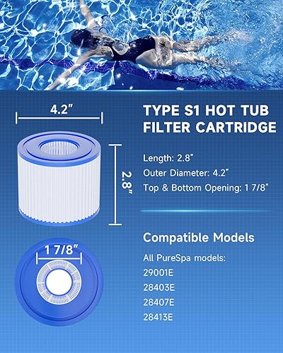 Miniatura 3 de AQUALTRA Repuesto de filtro para bañera de hidromasaje, filtros de spa tipo S1 compatibles con bomba de piscina PureSpa de 4.2 x 2.8 pulgadas,