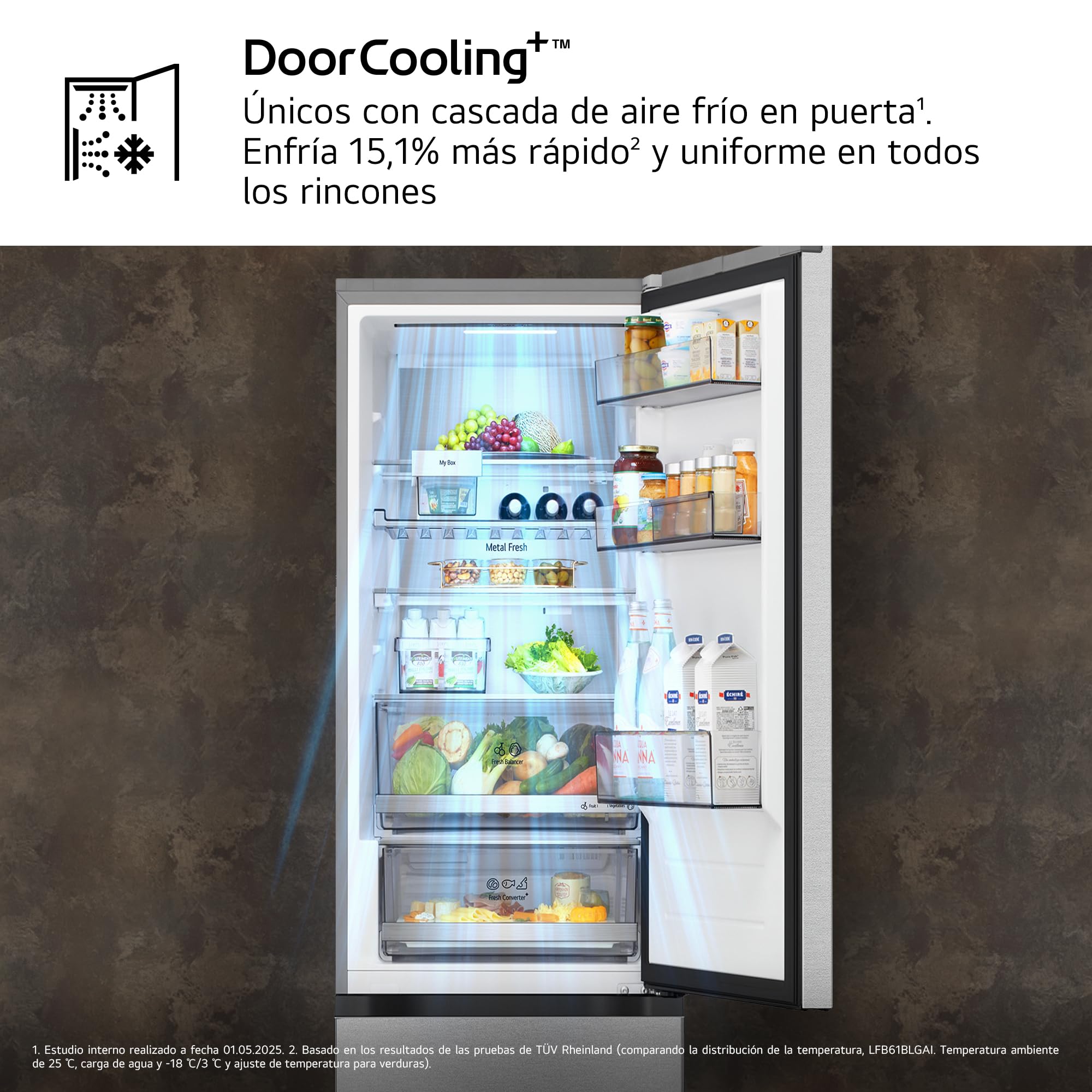 LG GBBS716AMB - Frigorífico Combi DoorCooling+, 1,86m, Clasificación A, Serie 700, Capacidad de 333l, Acero texturizado antihuellas