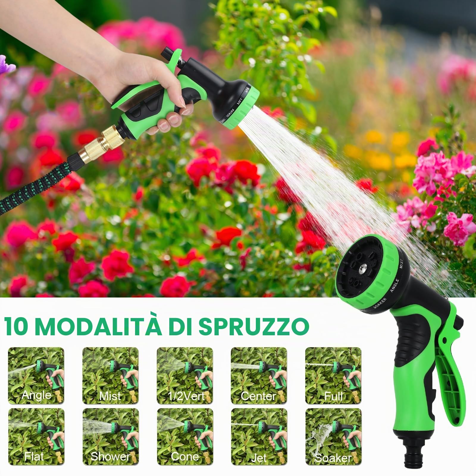 Tubo da giardino espandibile da 30 m con ugelli a 10 funzioni, dotato di raccordi da 3/4 pollici e 1/2 pollici, tubo flessibile dell'acqua a prova di perdite, tubo telescopico per giardinaggio