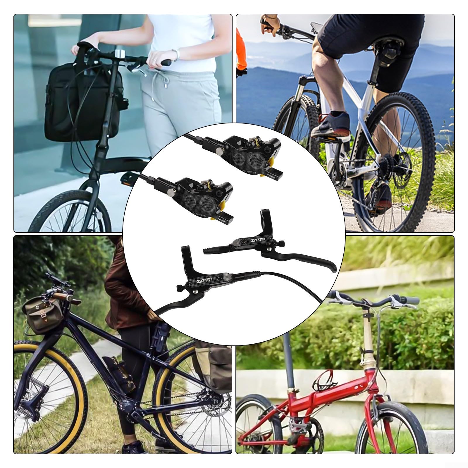 Hydraulisches Scheibenbremsen-Set für Mountainbikes mit vier Kolben und Aluminiumlegierungsmaterial für gleichmäßige Bremsreaktion (schwarz)