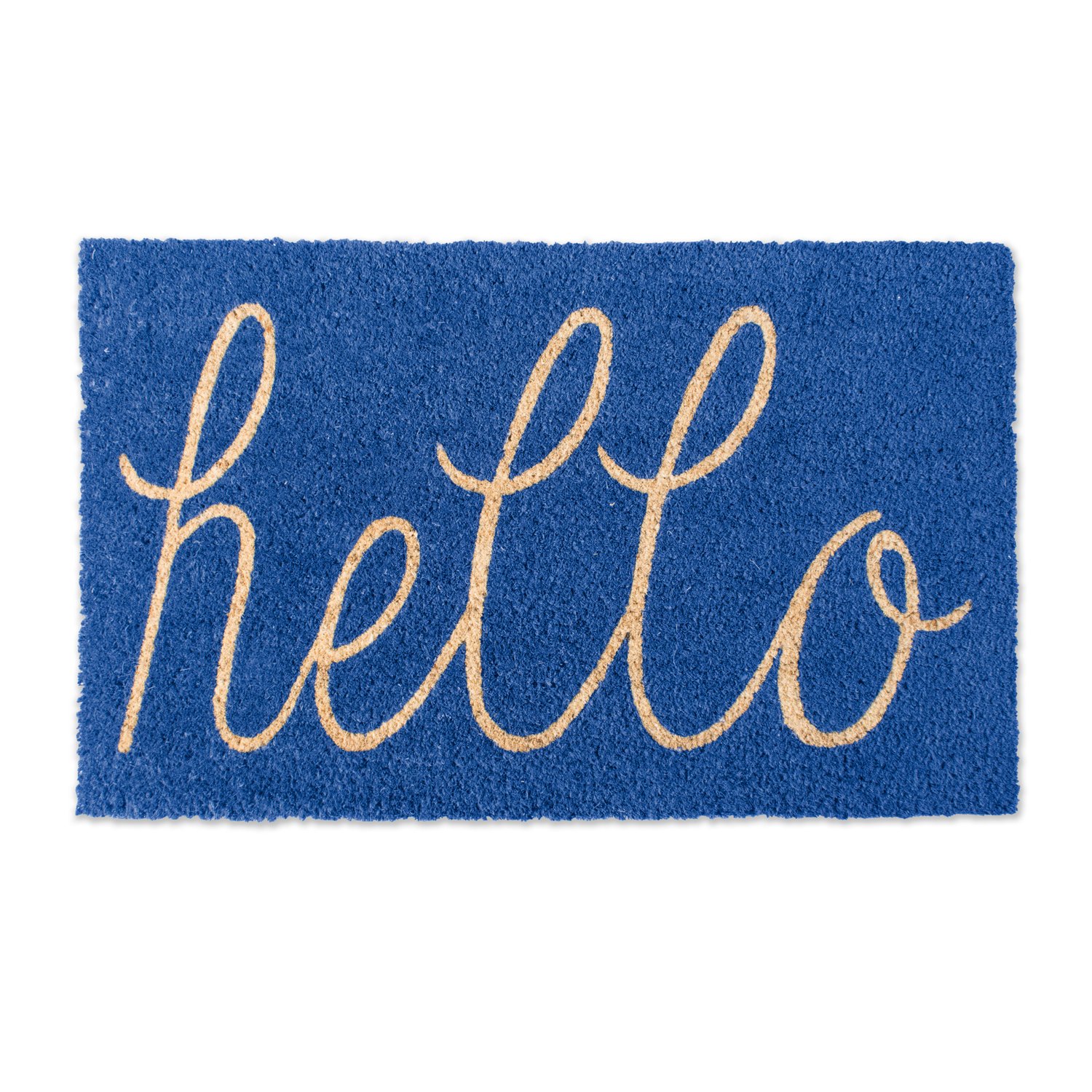 Hello Coir Fiber Doormat Non-Slip Durable Outdoor/Indoor, Pet Friendly, 18x30, Blue