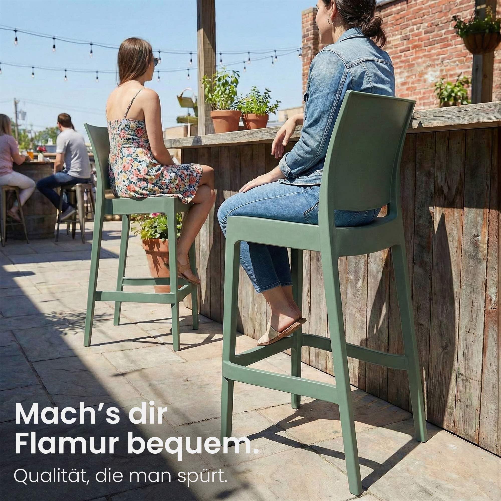 CLP Barhocker Outdoor stapelbar Flamur, Gartenhocker für draußen aus Kunststoff wetterfest UV-beständig, Stapelhocker bis 150 kg belastbar Farbe Oliv