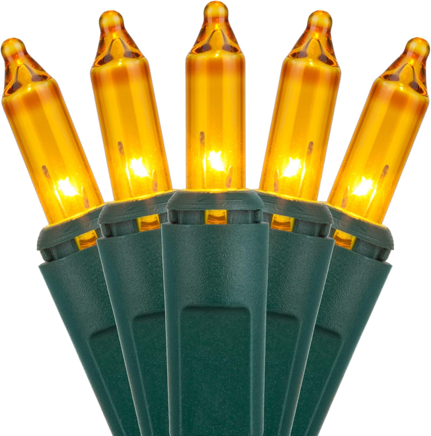 Incandescent Mini String Lights, Indoor Mini Tree Lights, Outdoor Christmas Mini Lights, Colorful Christmas Mini Lights, Green Wire (100 Lights / 2.5” Spacing / 21 Ft, Gold)