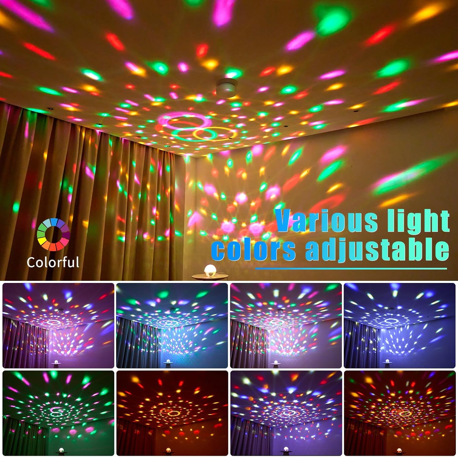 Disco Ball Lights RGB Sound Activated Strobe Rotating Party Stage Lights, Built-in Bluetooth Speaker, for Adult Home Theater,Room Decoration,Halloween Christmas Gift, Birthday Gift, Karaoke