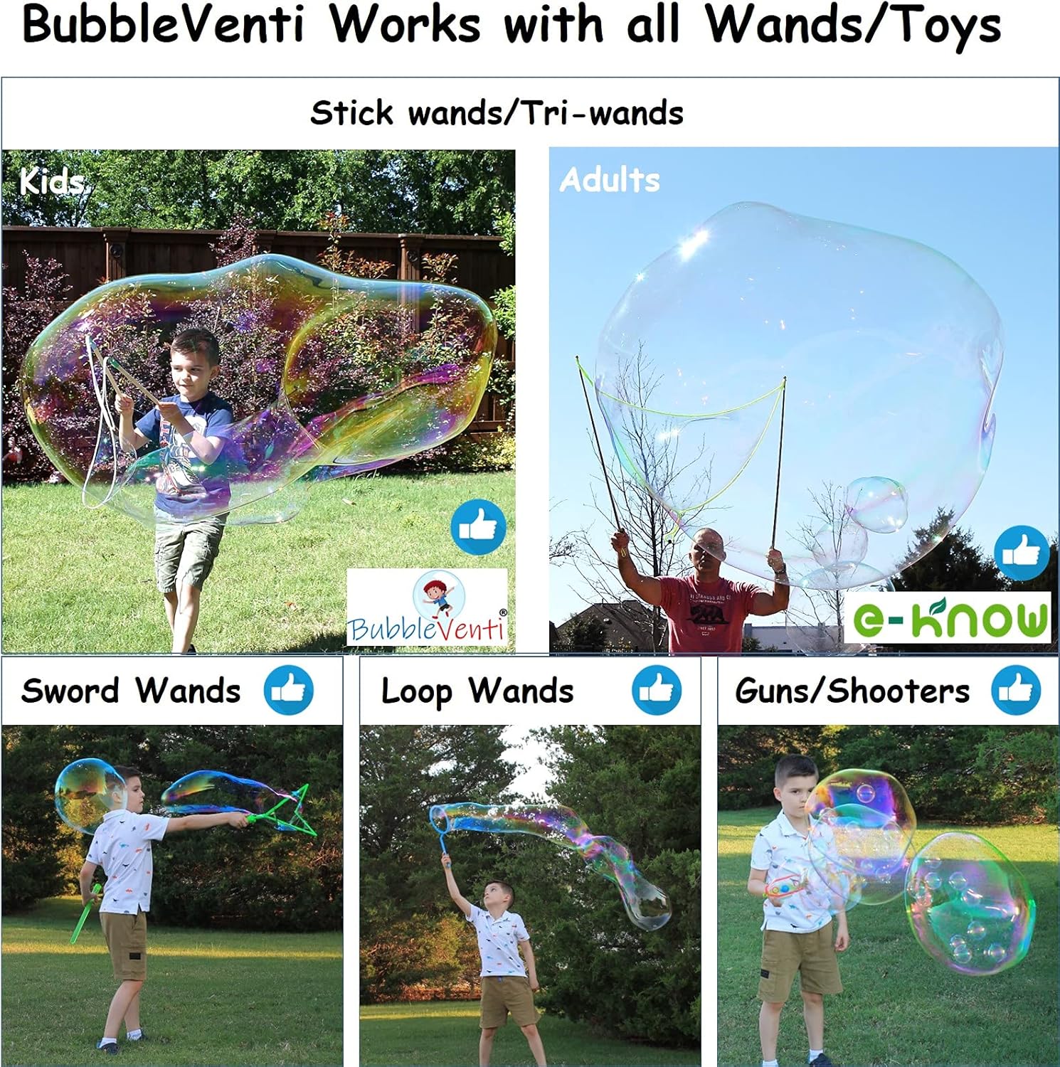 Bubbleventi Giant Bubble Mix | Made in USA |100% Vegan Non-Toxic Powder Makes 20 Gallons of Premium, Big Bubble Solution for Kids’ STEM Fun | Use in Bubble Wands + Machines (Makes 20 Gallons)