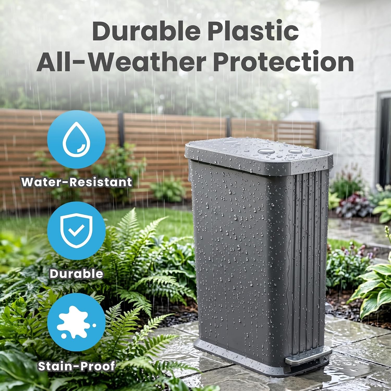 iTouchless 13.2 Gallon / 50 Liter Dog Poop Trash Can with Lid & AbsorbX Odor Filter, Indoor & Outdoor Rust-Proof Pet Waste Bin, Soft-Close Step Pedal, Large Capacity, Matte Gray image 4