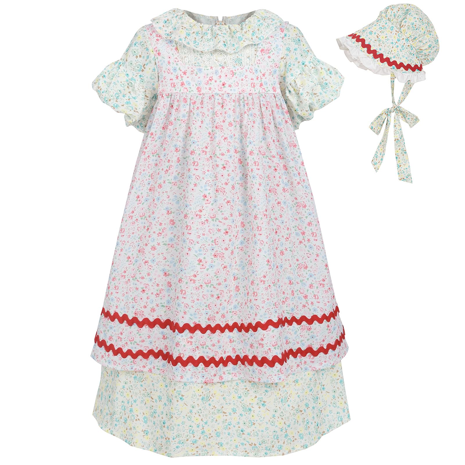 CR ROLECOS Colonial Costume Girls Prairie Pioneer Dress for Girls Floral Laura Ingalls Wilder Costume Green L age over 4 years old