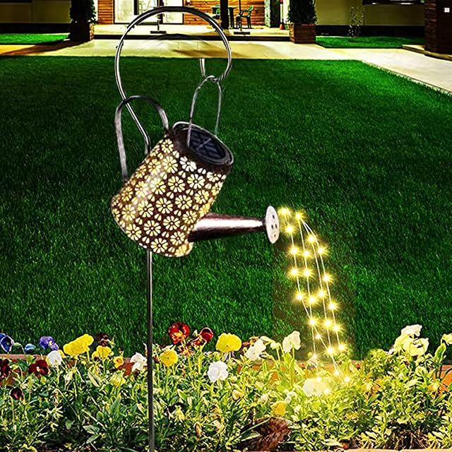 Solar Watering Can with Lights Outdoor Garden Decorative, Large Hanging Solar Kettle Lantern Light Waterproof Retro with 60pcs Highlight Led for Pathway Yard Lawn Patio Landscape Decor(with Bracket)