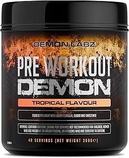 Visuel du produit : Pre Workout Demon – Booster Pré-Workout Puissant avec Créatine, Caféine & Vitamine B12 – Saveur Tropicale – 360g – 40 Doses