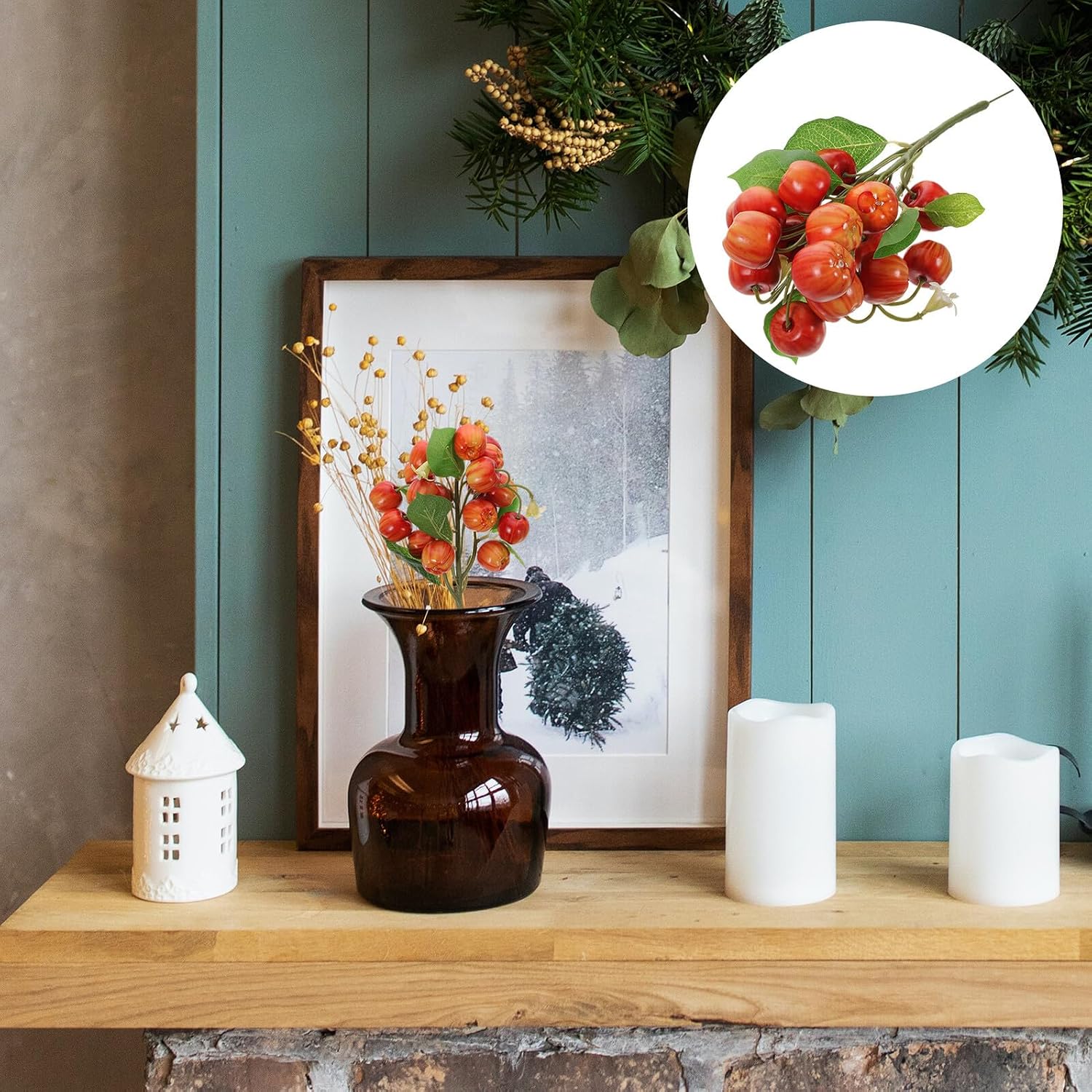 Abaodam Artificial Fruit Branch Lifelike Fake Fruit Bunch Realistic Decorative Prop for Home Décor Photography