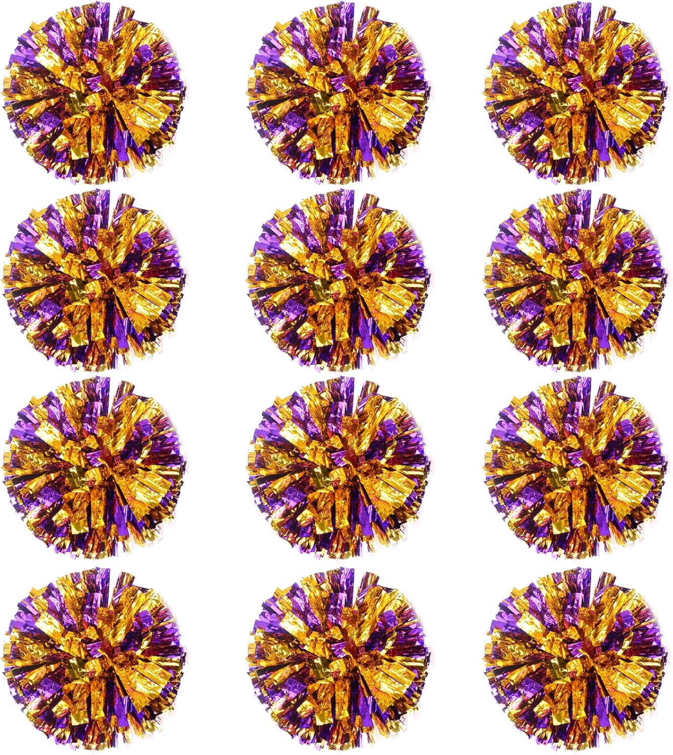 12 Packs Cheerleading Pom Poms Bulk, Plastic Metallic Foil Cheer Hand Flowers
