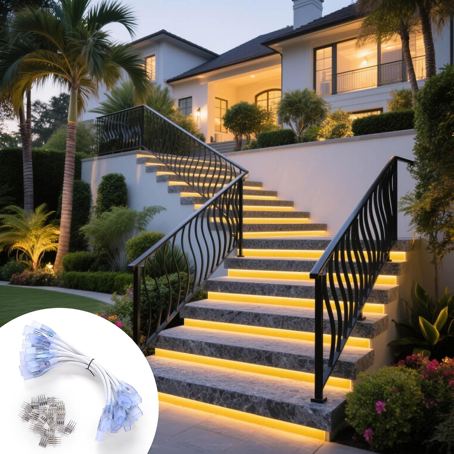 DELight 10PCS LED Strip Connectors 12" Extension Cord Cable Wires with 22PCS 4-Pin DEL-EXT03 for 11/16" W x 3/8" H DELight LED Neon Rope Lights DEL-D50R DEL-D100R DEL-D150R
