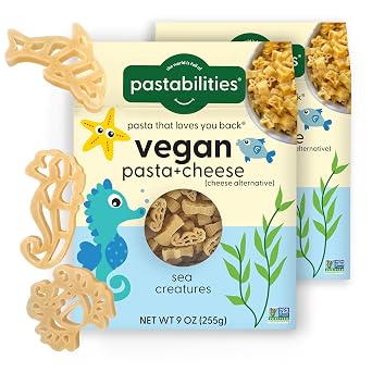 Pastabilities Vegan Mac and Cheese for Kids & adults - Under the Sea - Fun Shapes Sea Creatures, Family Size Serves 4, Certified non GMO Pasta and Cheese Mix, Made in the USA, 2 Pack, 9 Oz