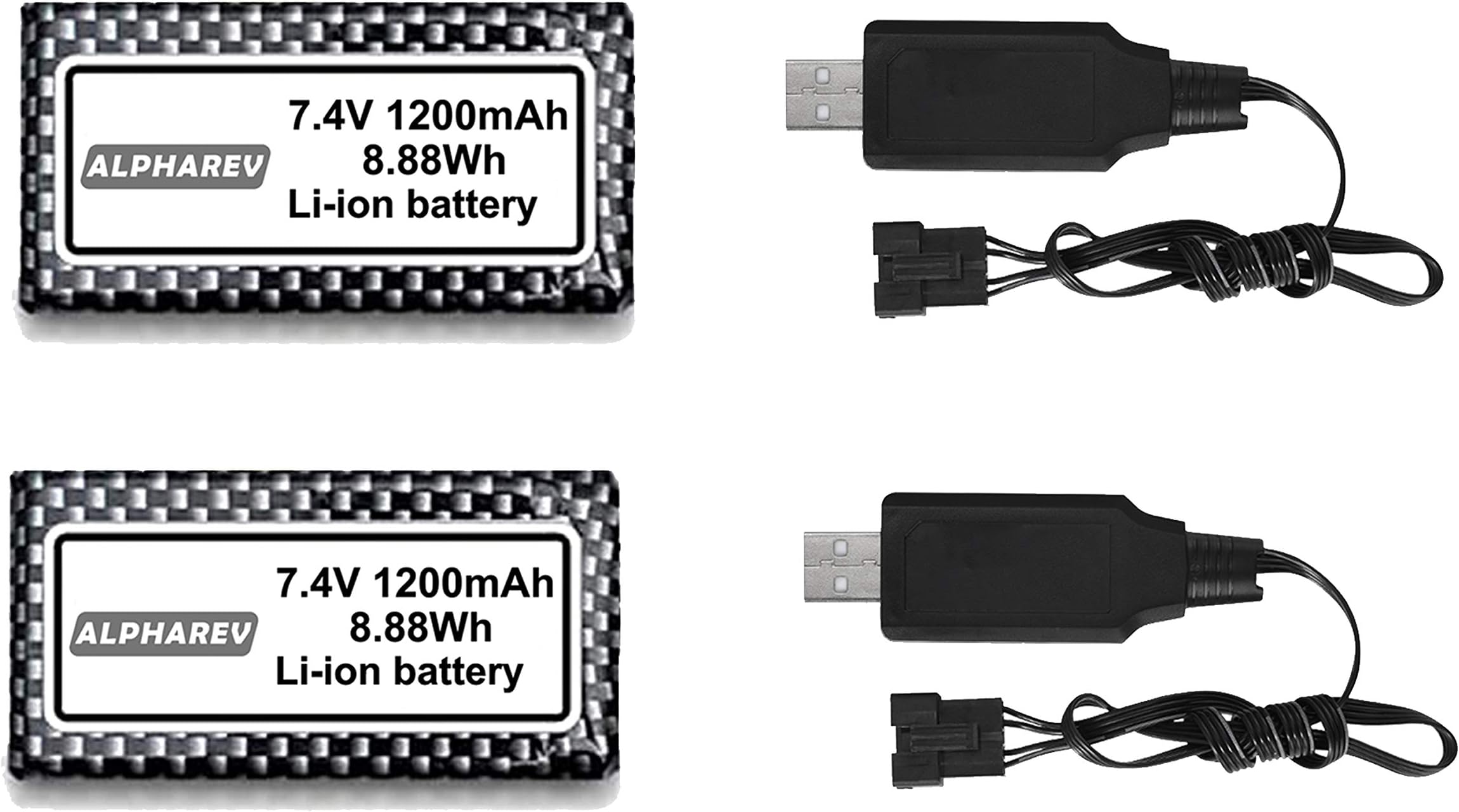 ALPHAREV 2 x 7.4V 1200mAH Original Batteries R206/R208/R308 RC Boats