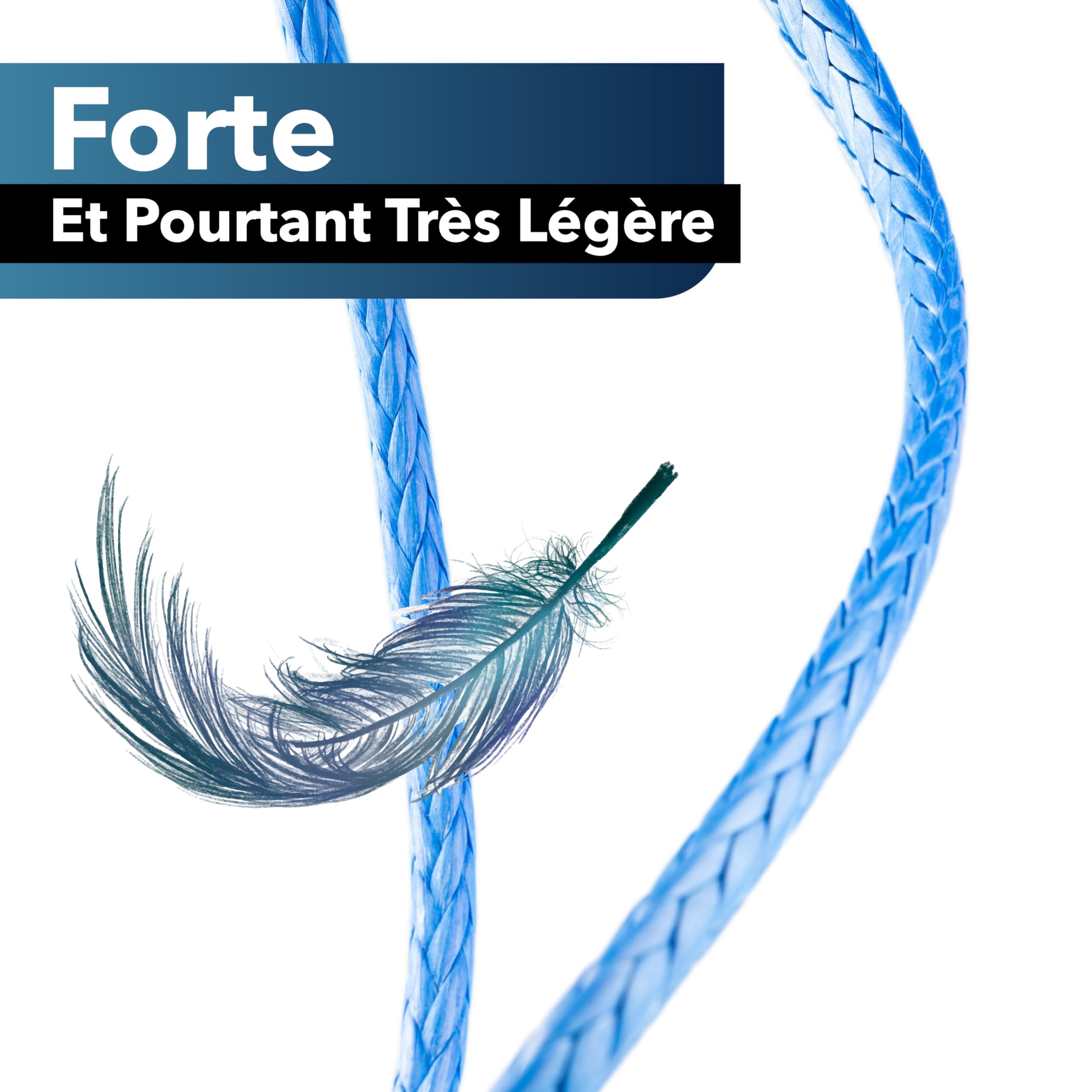 UHMWPE Premium HMPE Cordelette, corde à voile, câble de treuil, avec des diamètres à haute résistance (8 mm, 25 mètres)