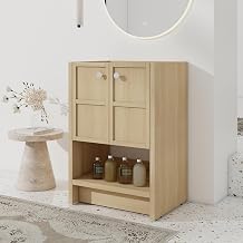 24 Inch Freestanding Bathroom Vanity Without Sink, Modern Storage Cabinet with 3 Handle Colors & 2 Soft-Close Doors, Plywood, Oak