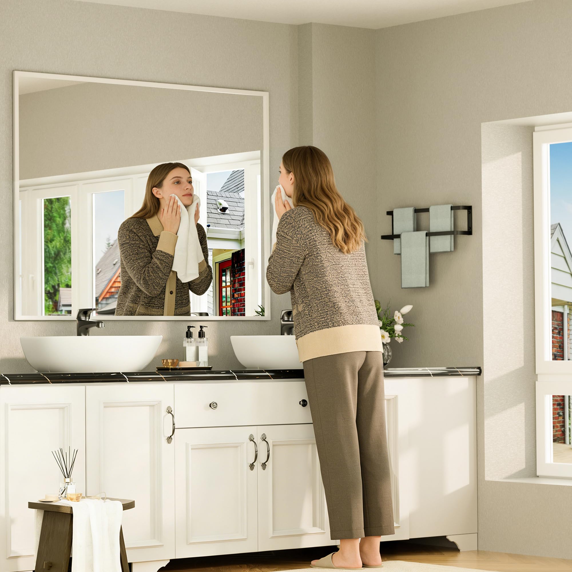 Mooche Porte-Serviettes Mural à 2 Niveaux, 60 CM, en SUS304, Noir | Barre Porte Serviette Pratique en Acier Inoxydable SUS304 Pour Cuisine et Salle de Bain, Facile à Installer