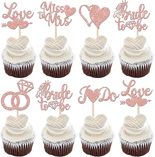 Paquete de 36 adornos de diamantes con purpurina para despedida de soltera, diseño de Love I Do para cupcakes Miss to Mrs para despedida de soltera,