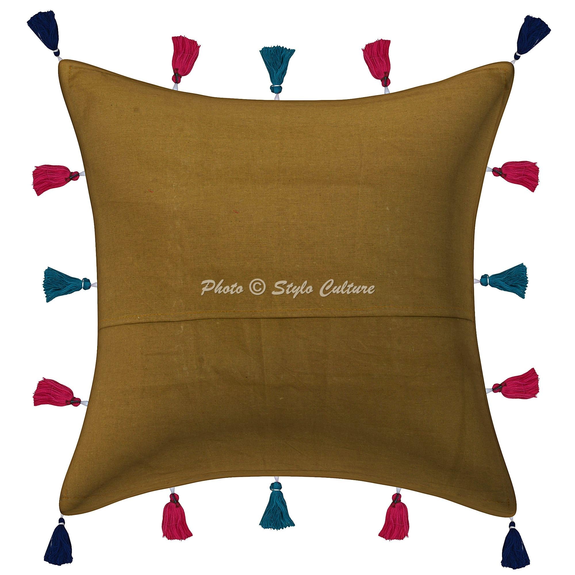 Bohemien Dekorativ Baumwolle Sofa Kissenbezüge 40x40 cm Olivgrün Dekokissen Gesticktes Patchwork Wohnzimmer Couch Kissenhullen Blumen Quadrat Umschlagverschluss Kissen Bezüge - 4 STK.