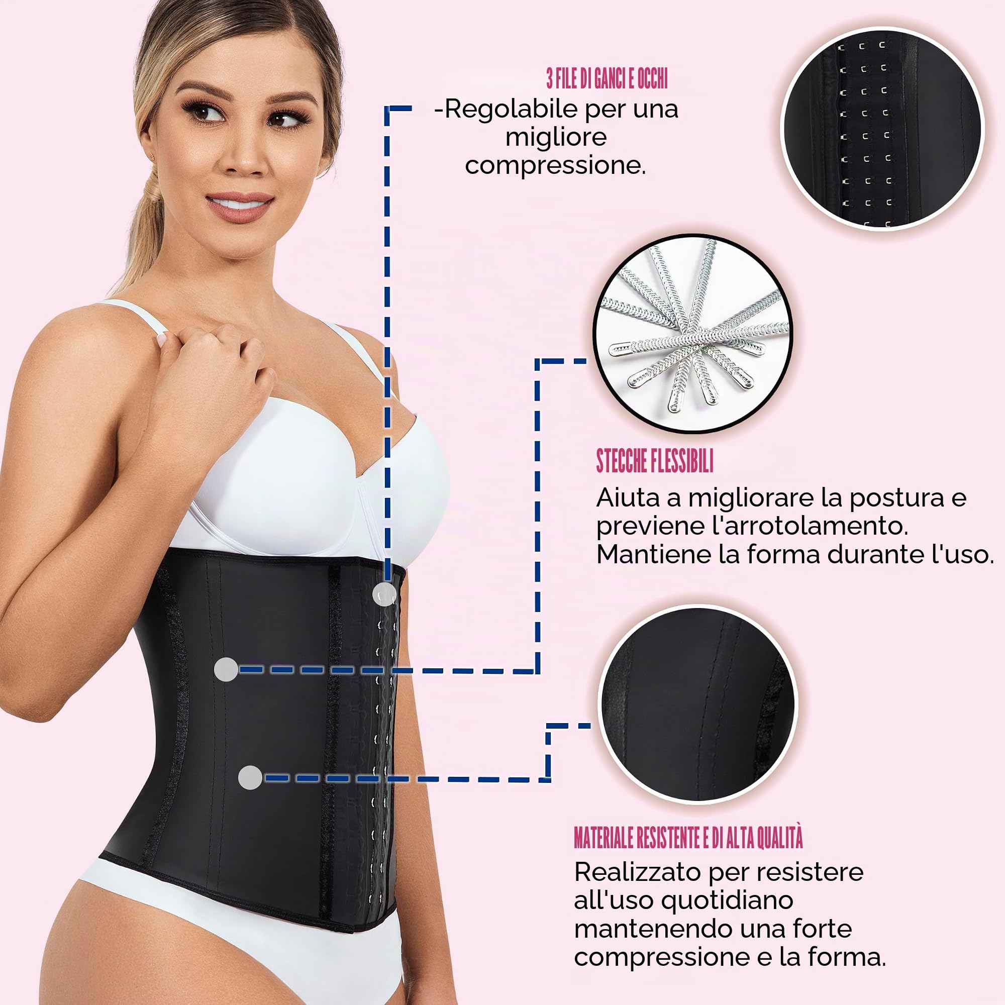 LadySlim by NuvoFit Latex Waist Trainer Moderna Corpetto in Vita con Chiusura a Gancio e Occhiello Donna