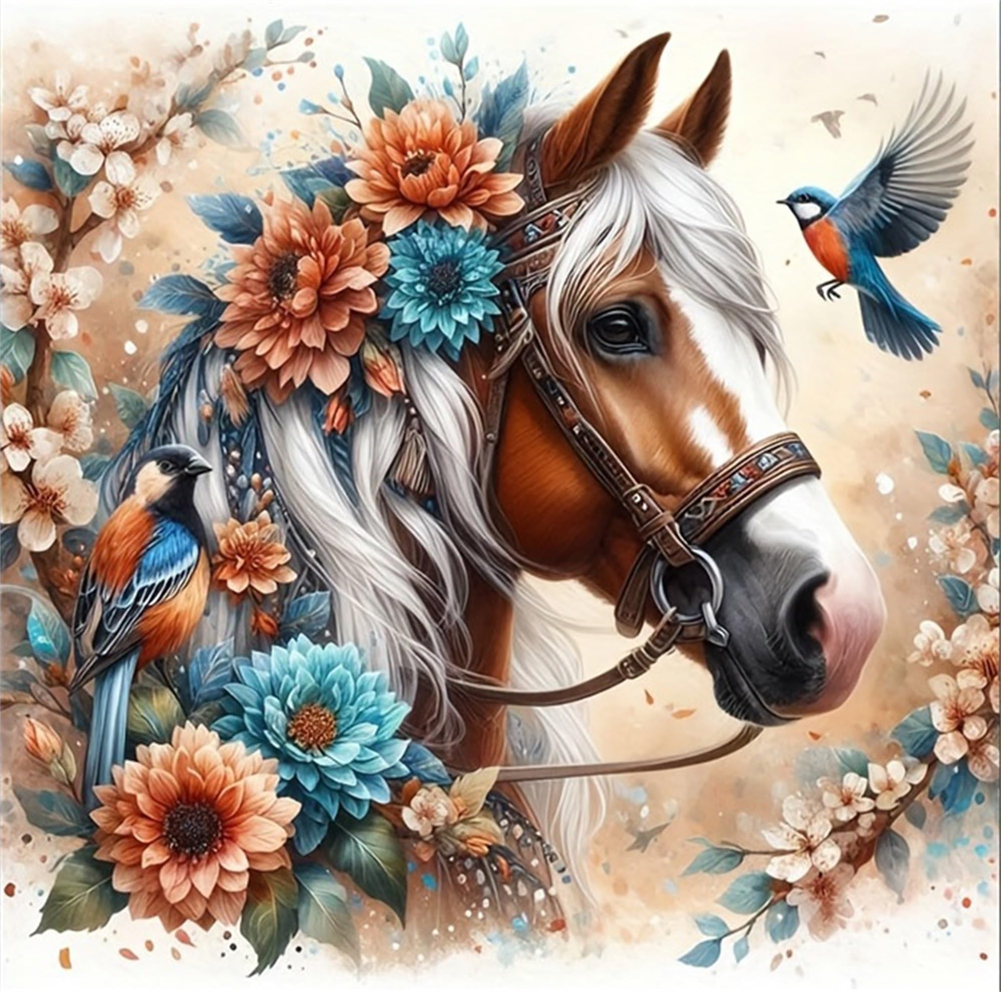 DSFEFV Diamond Painting Kit for Adults,5D Diamond Art Kits for Beginner,Gem Art,Crystal Kits Round Drill for Home Wall Decor Gifts,Women,Men (Horse)
