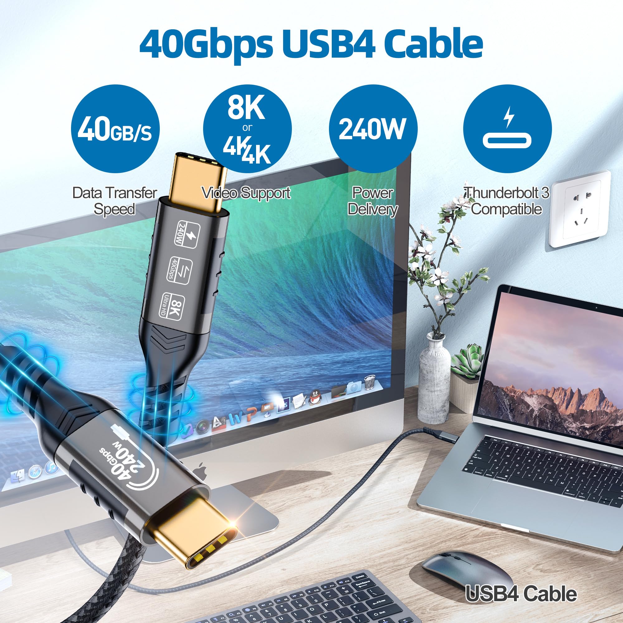 Cavo Thunderbolt 5 USB-C - 80Gbps, 240W PD, Supporto Dual 8K, Compatibile Con TB4/3/USB4 - Foto 4