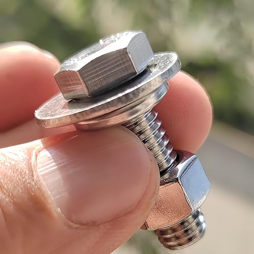 Miniatura 19 de (5 juegos) Tornillos de cabeza hexagonal de acero inoxidable 3/8-16x3, tuercas, arandelas planas y de bloqueo, 18-8 (304) S/S, totalmente roscados