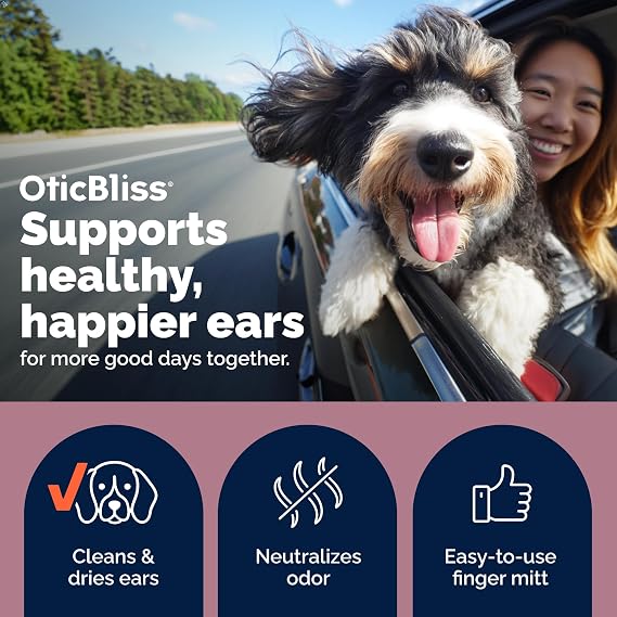 Vetnique Oticbliss Cat & Dog Ear Wipes, Finger Mitt Ear Cleaner for Odor