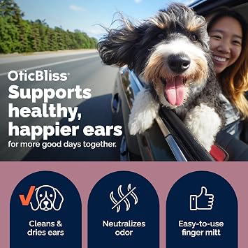 Vetnique Oticbliss Cat & Dog Ear Wipes, Finger Mitt Ear Cleaner for Odor