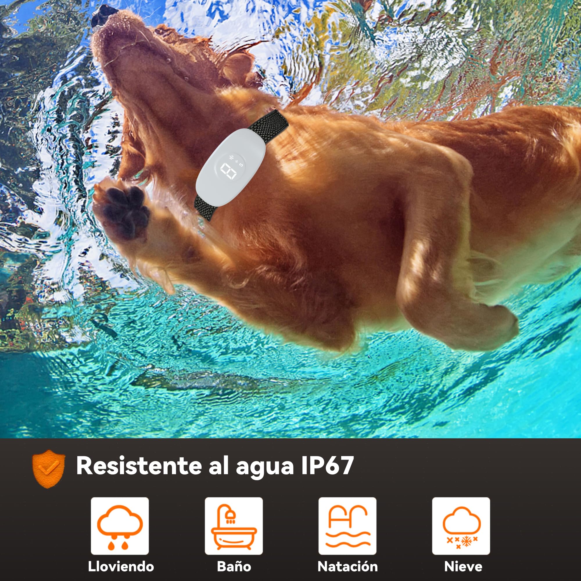 Meloive Collar Antiladridos para Perros, Collar Vibración con 8 Niveles de Sensibilidad Ajustables, 4 Modos de Vibración/Fuerte Vibración/Sonido, Resistencia al Agua y Recargable, Blanco