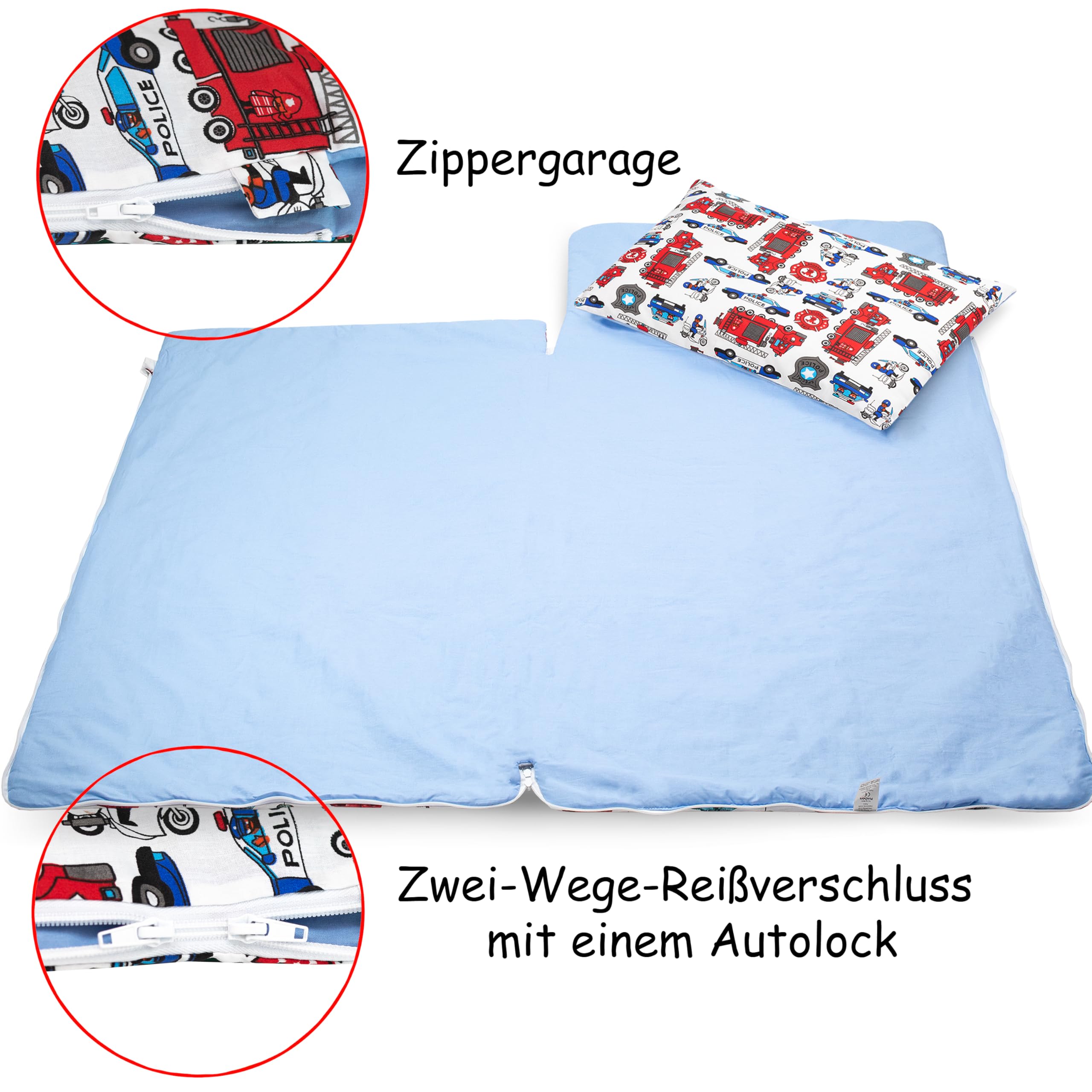PinkZebra Schlafsack Kinder 140x75 cm Öko-Tex Polizei