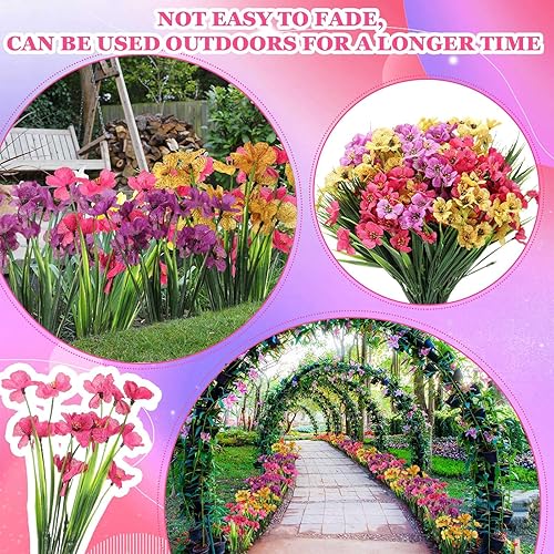 Miniatura 2 de Lyrow 100 paquetes de flores artificiales violetas, flores sintéticas resistentes a los rayos UV al aire libre, flores de seda sintética, flores