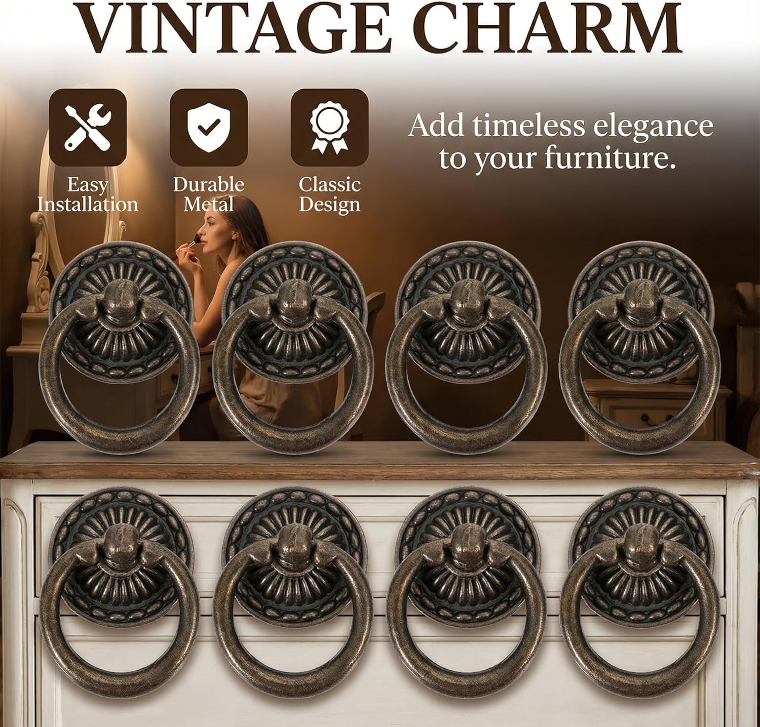 Homoyoyo 12pcs Handle Drawer Knobs Kitchen Cabinets Black Dresser Replacement Closet Cabinet Drop Pulls Retro Cabinet Knob Vintage Cabinet Knob Cupboard Dressing Table Wardrobe, 4.50X3.00X1.50CM