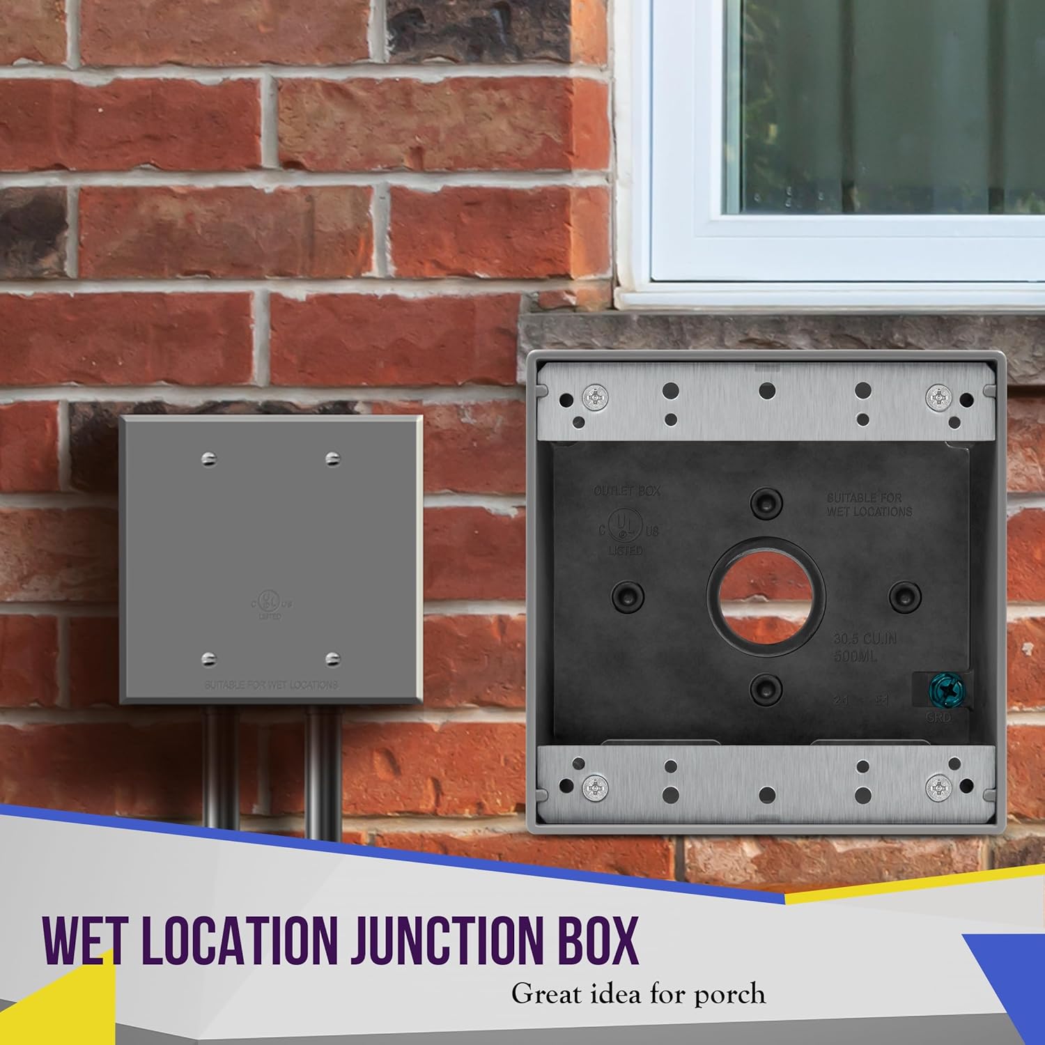 ENERLITES Weatherproof Outlet Box with Five 3/4-in Threaded Outlets, Outdoor Electrical Box, 5 Holes 0.75” Each, 2-Gang, 4.53” Height x 4.53” Length x 2.16” Depth, EN2575 Grey