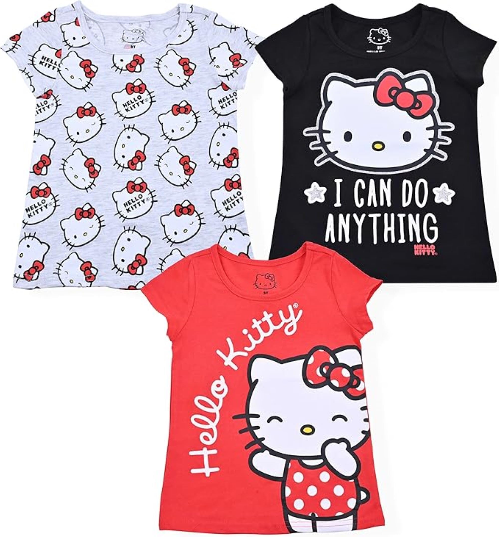 Hello Kitty - Paquete de 3 camisetas de manga corta para niñas y niños grandes