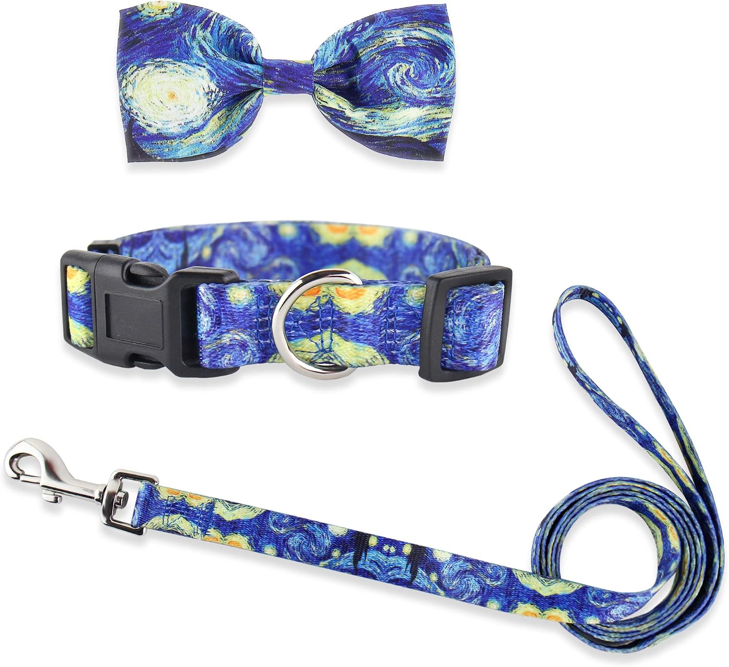 QIELIZI Bow Tie Dog Collar and Leash Set,Adjustable Cute Plaid Soft Dog Bowtie Collar Bandana and Leash, Dog Accessories for Small…