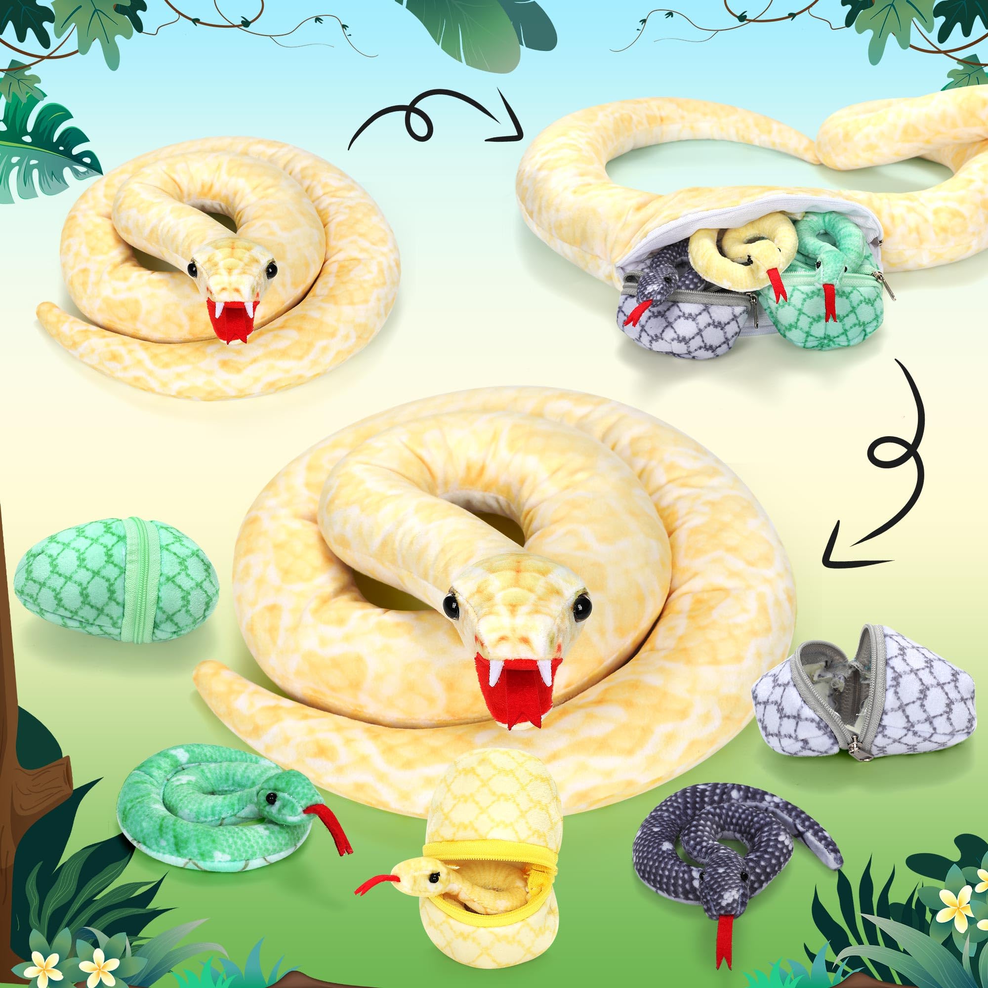 Amazon.co.jp: Xhamuon 53インチ ジャイアントスネークぬいぐるみ 3匹