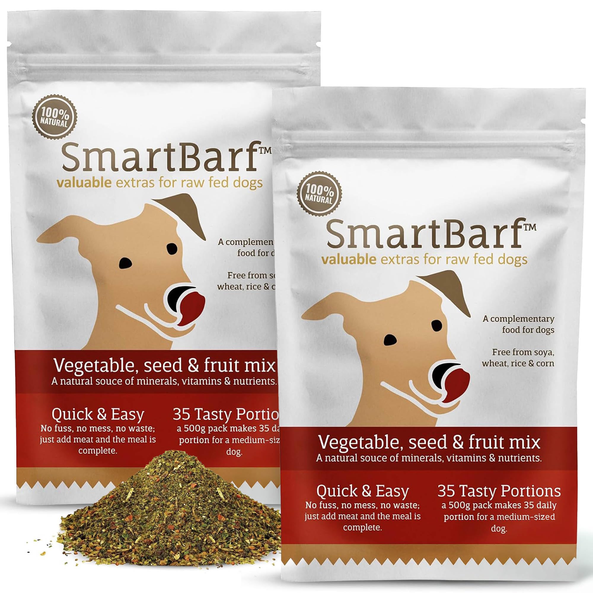 SmartBarf Vegetable, Seed & Fruit Mix (500g) A natural meal booster rich in prebiotics, minerals, vitamins & nutrients - Improve your dog's raw or home prepared meal by adding SmartBarf - 2 Pouches